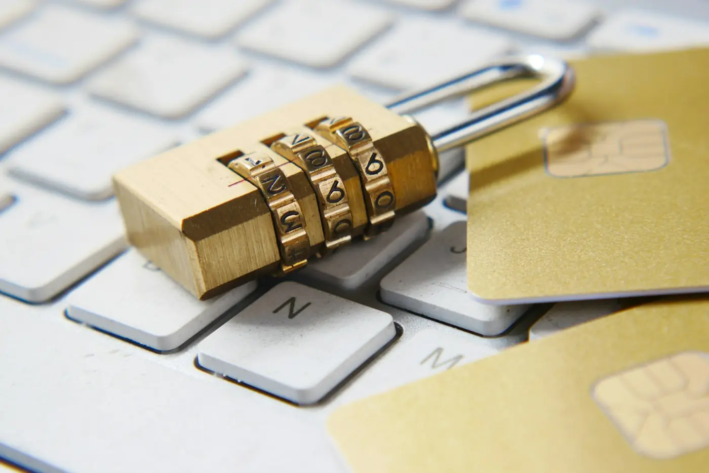 Combination padlock resting on a keyboard